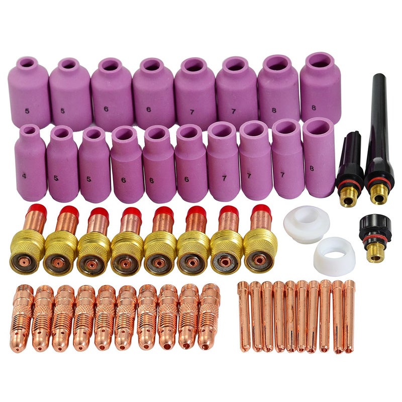 RIVERWELD TIG Gas Lens Collet Bodies 45V 10N Alumina Nozzle Ceramic Cups 10N 54N Large Diameter TIG Back caps 57Y series Assort size Kit Fit QQ300 PTA DB SR WP 17 18 26 TIG Welding Torch 51pcs - Image 1